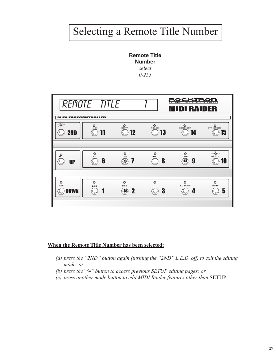Selecting a remote title number remote title 1 | Rocktron MIDI Raider User Manual | Page 32 / 80