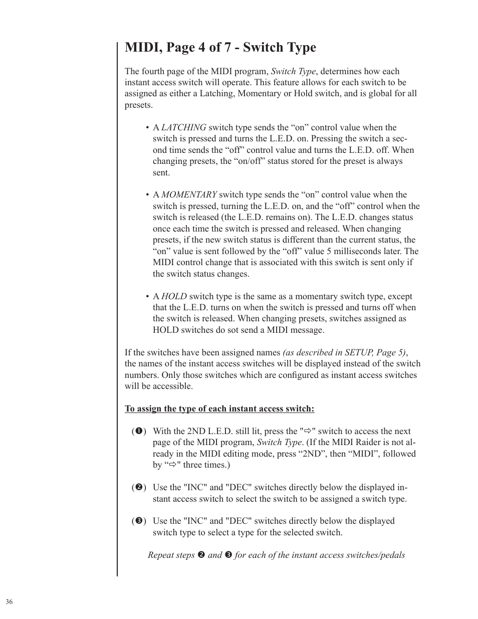 Midi, page 4 of 7 - switch type | Rocktron MIDI Raider User Manual | Page 39 / 80