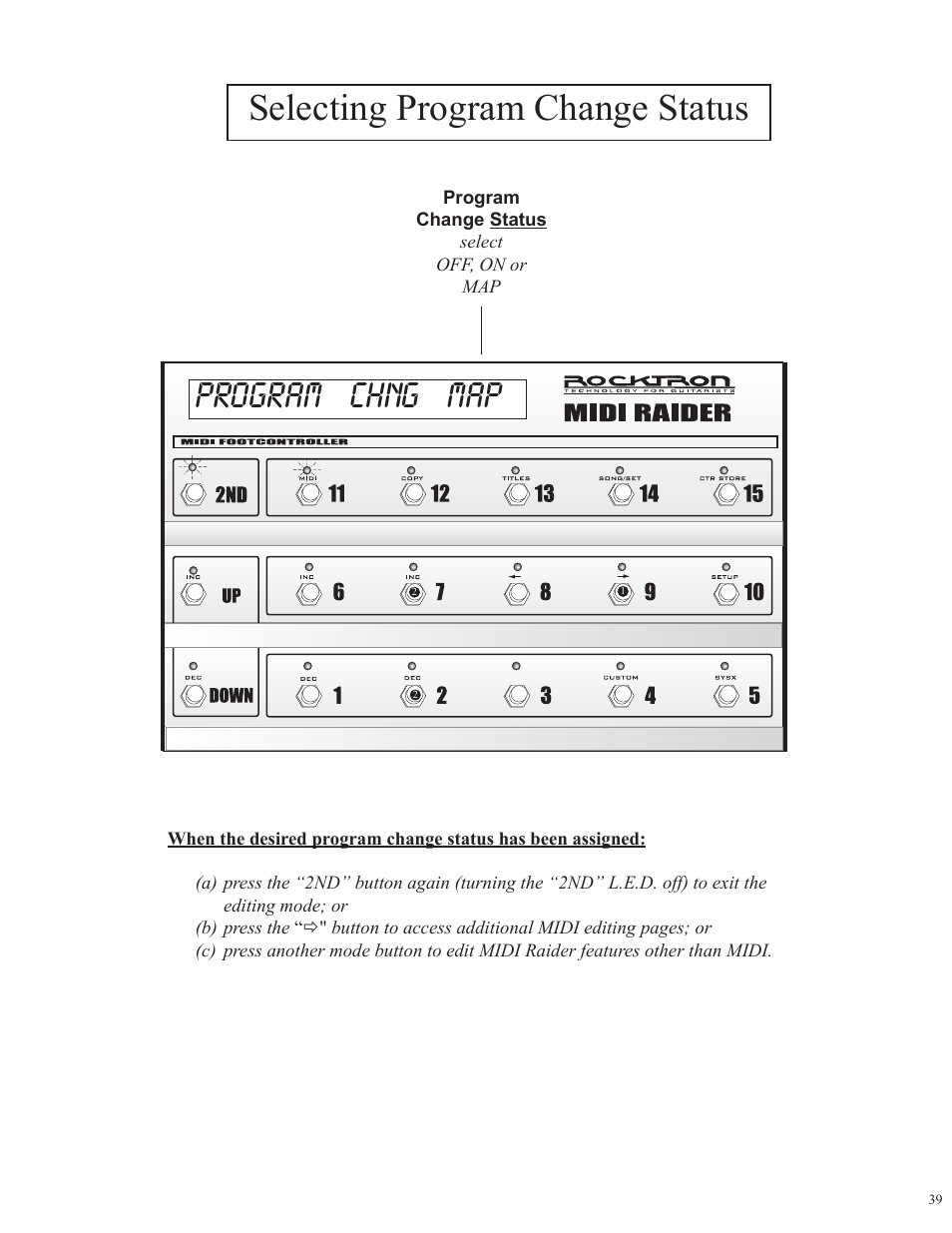 Selecting program change status program chng map | Rocktron MIDI Raider User Manual | Page 42 / 80