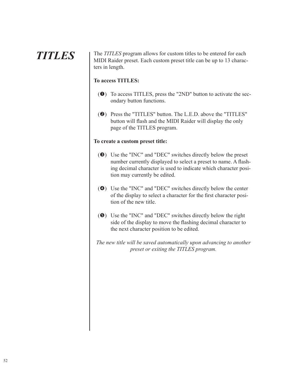 Titles | Rocktron MIDI Raider User Manual | Page 55 / 80