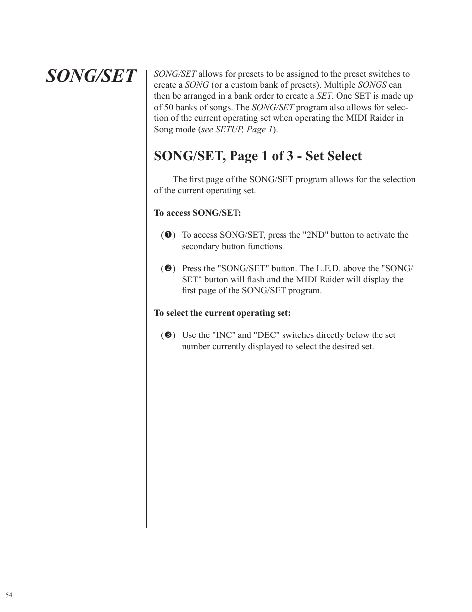 Song/set, Song/set, page 1 of 3 - set select | Rocktron MIDI Raider User Manual | Page 57 / 80