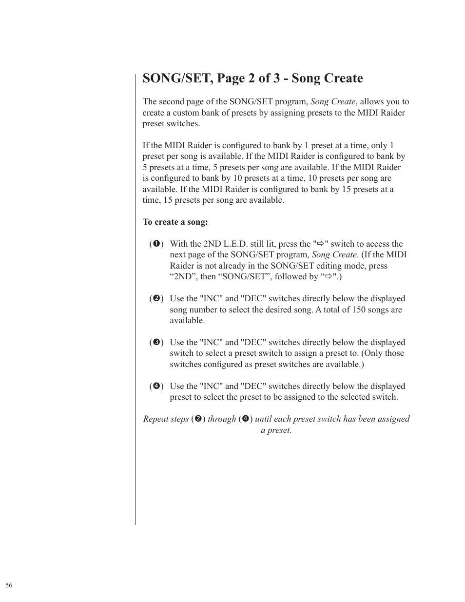 Song/set, page 2 of 3 - song create | Rocktron MIDI Raider User Manual | Page 59 / 80