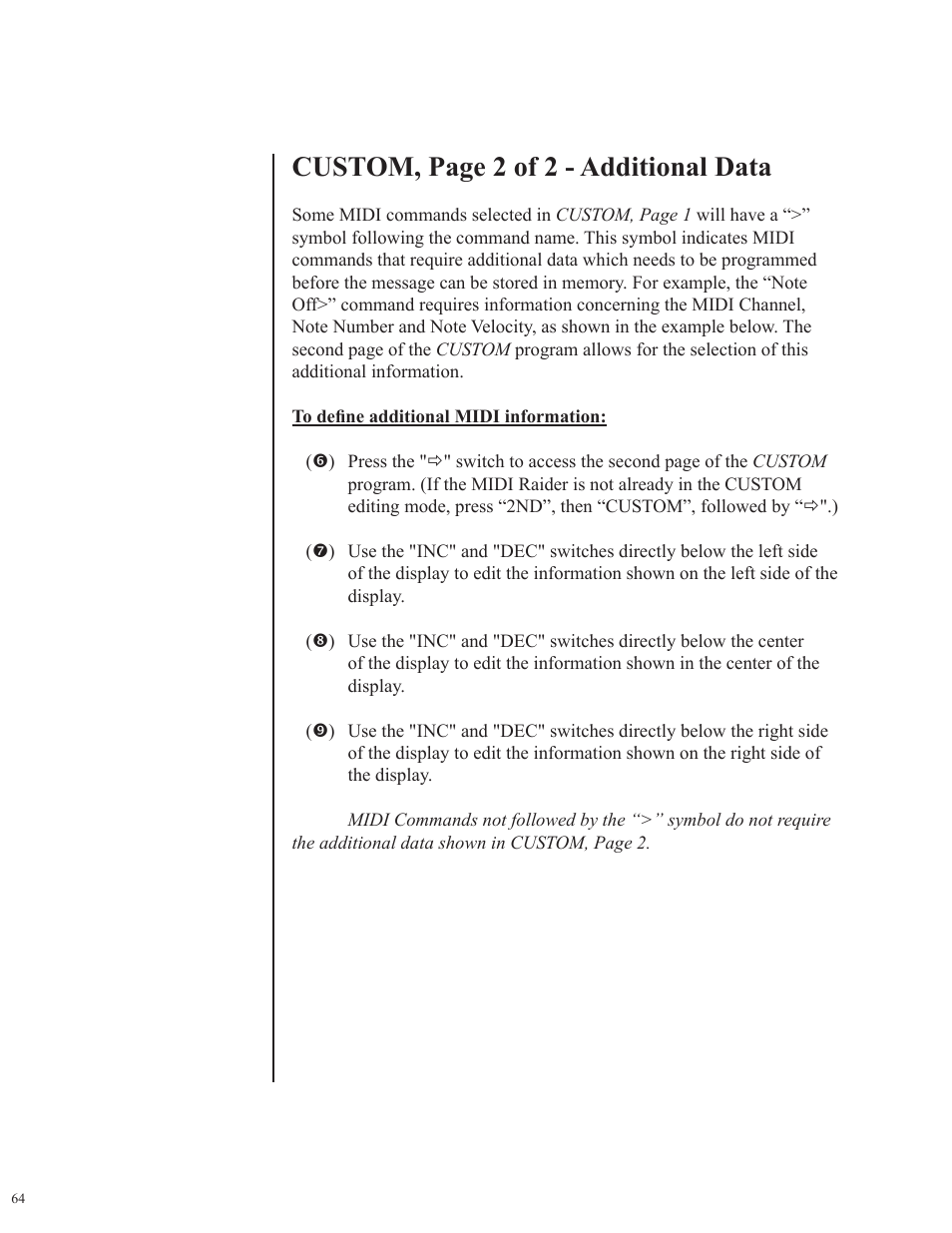 Custom, page 2 of 2 - additional data | Rocktron MIDI Raider User Manual | Page 67 / 80