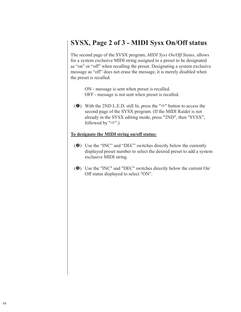 Sysx, page 2 of 3 - midi sysx on/off status | Rocktron MIDI Raider User Manual | Page 71 / 80