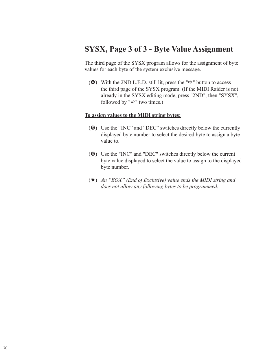 Sysx, page 3 of 3 - byte value assignment | Rocktron MIDI Raider User Manual | Page 73 / 80