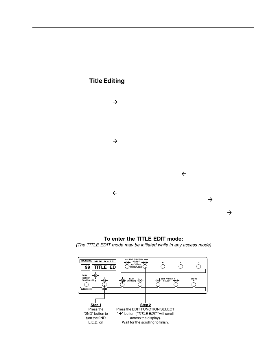 Title editing, Title ed 99 | Rocktron MIDI Mate User Manual | Page 20 / 32