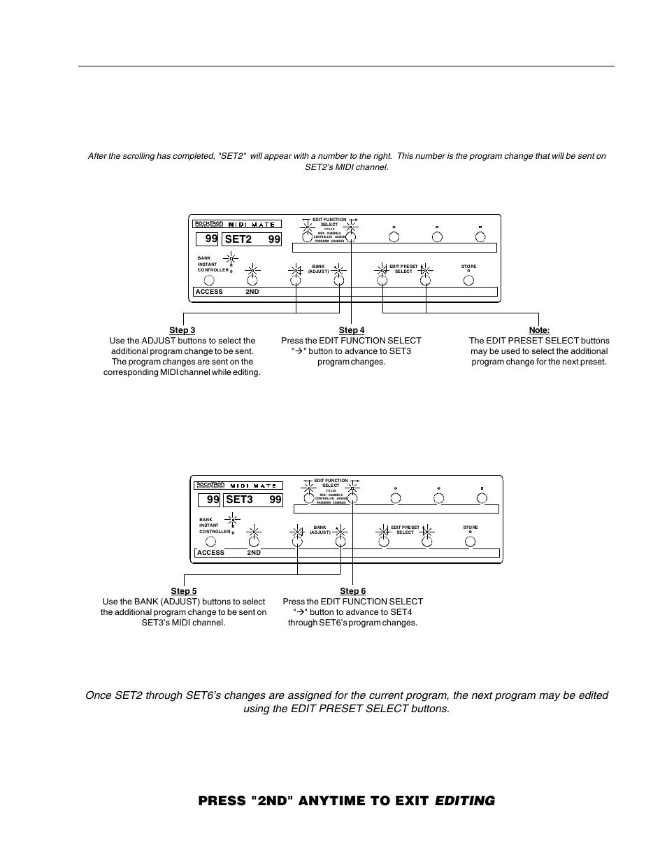 Press "2nd" anytime to exit editing | Rocktron MIDI Mate User Manual | Page 28 / 32