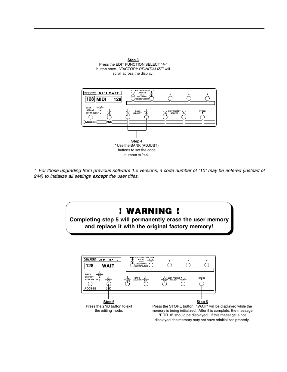 Warning, Wait 128 | Rocktron MIDI Mate User Manual | Page 30 / 32