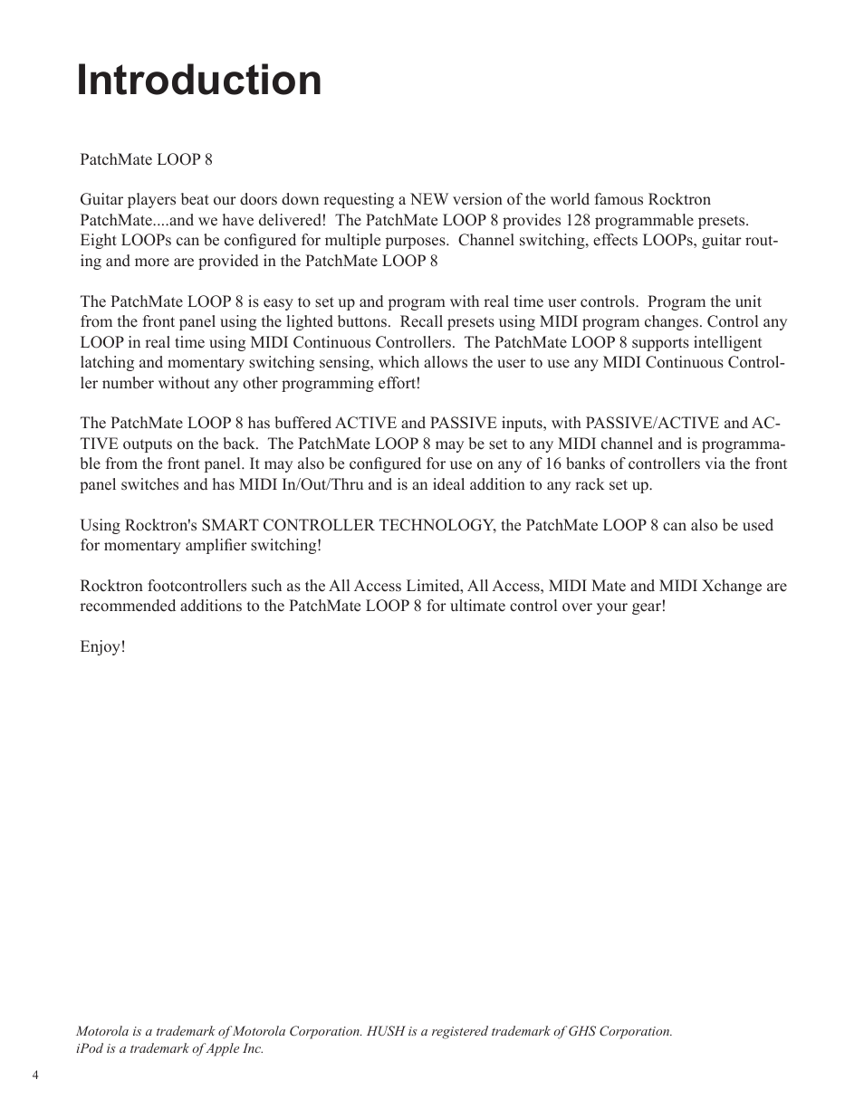 Introduction | Rocktron Patchmate Loop 8 User Manual | Page 4 / 28
