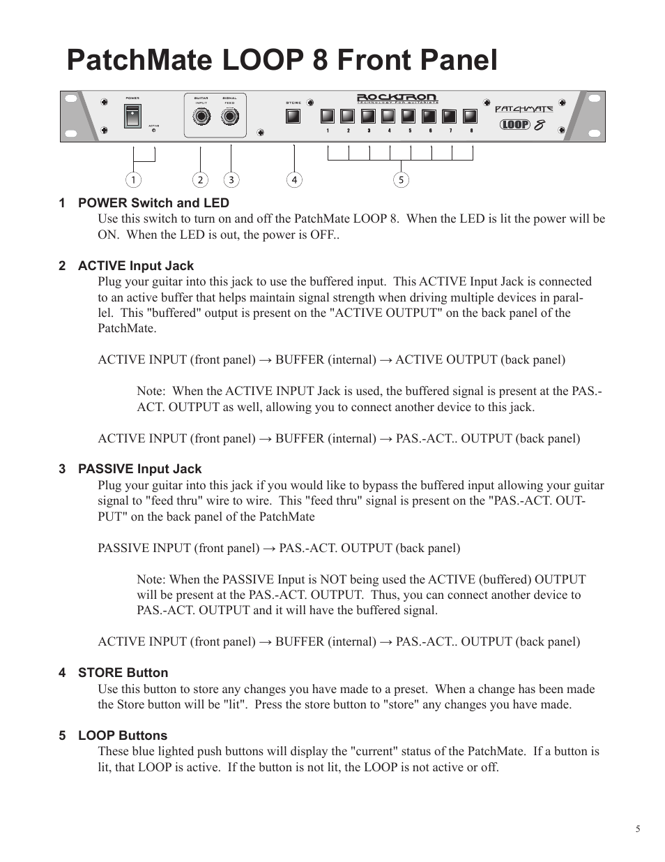 Patchmate loop 8 front panel | Rocktron Patchmate Loop 8 User Manual | Page 5 / 28