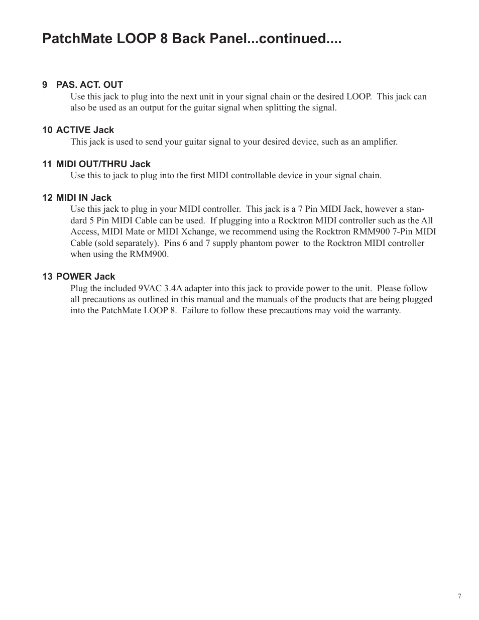 Patchmate loop 8 back panel...continued | Rocktron Patchmate Loop 8 User Manual | Page 7 / 28