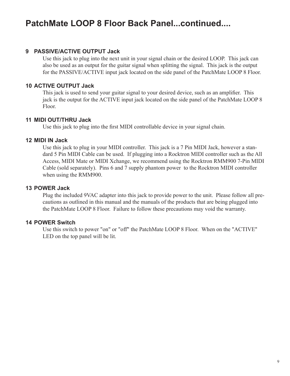 Patchmate loop 8 floor back panel...continued | Rocktron Patchmate Loop 8 Floor User Manual | Page 9 / 32