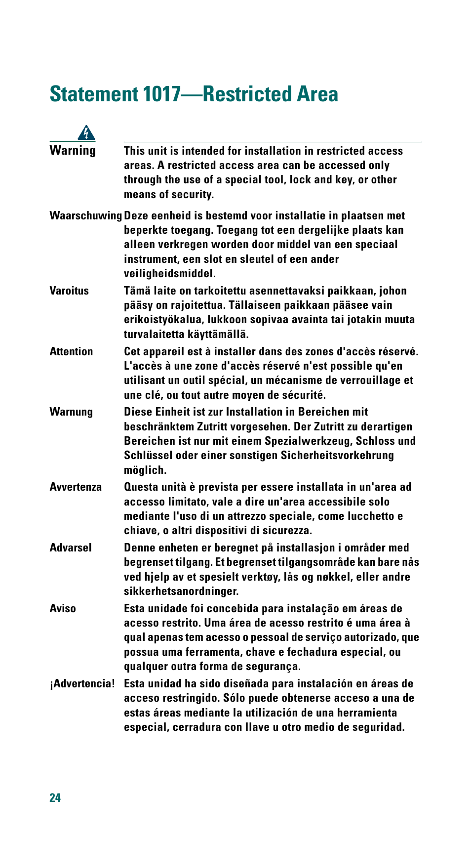 Statement 1017-restricted area, Statement 1017—restricted area | Cisco 500 Series User Manual | Page 24 / 58