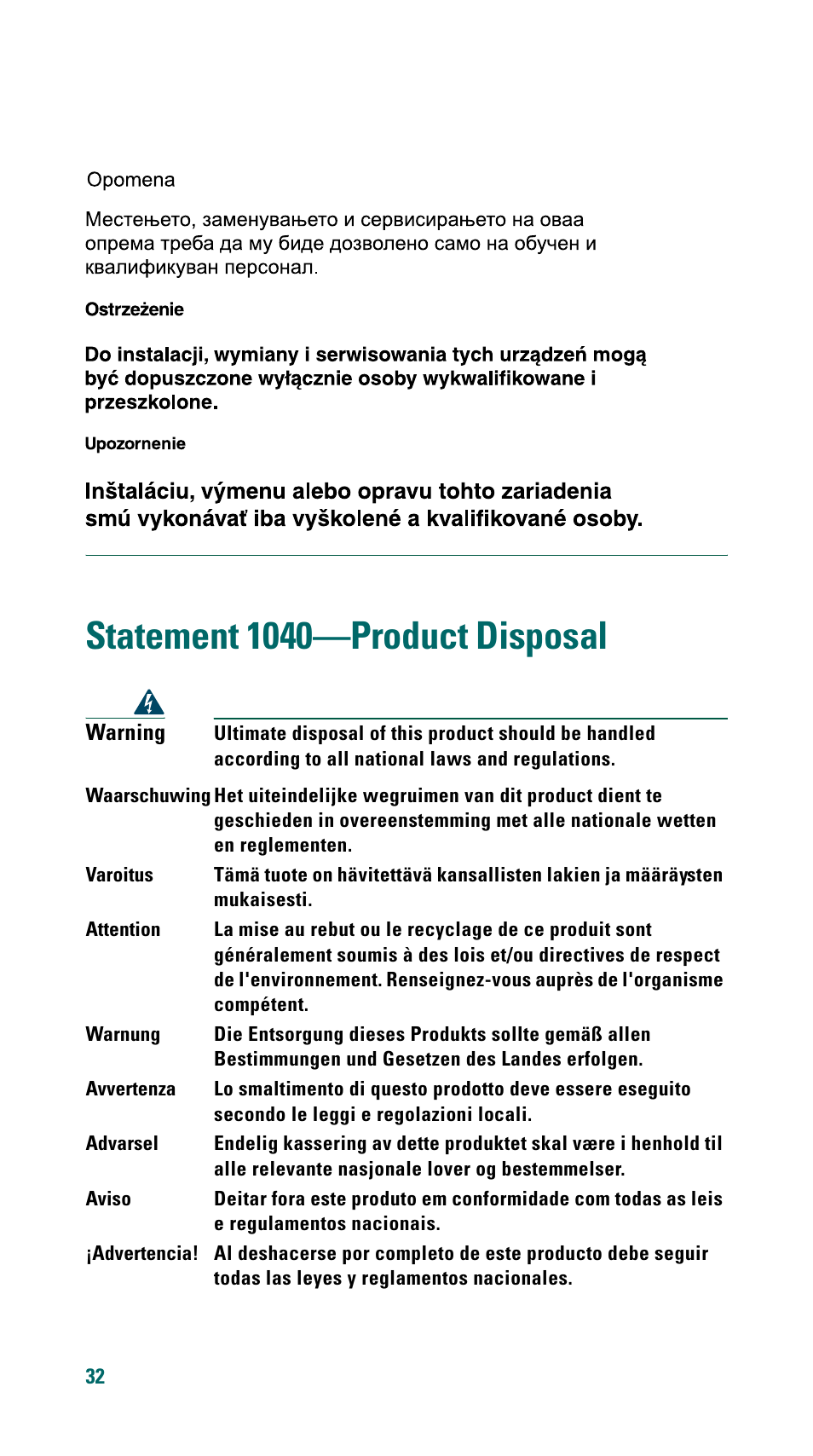 Statement 1040-product disposal, Statement 1040—product disposal | Cisco 500 Series User Manual | Page 32 / 58