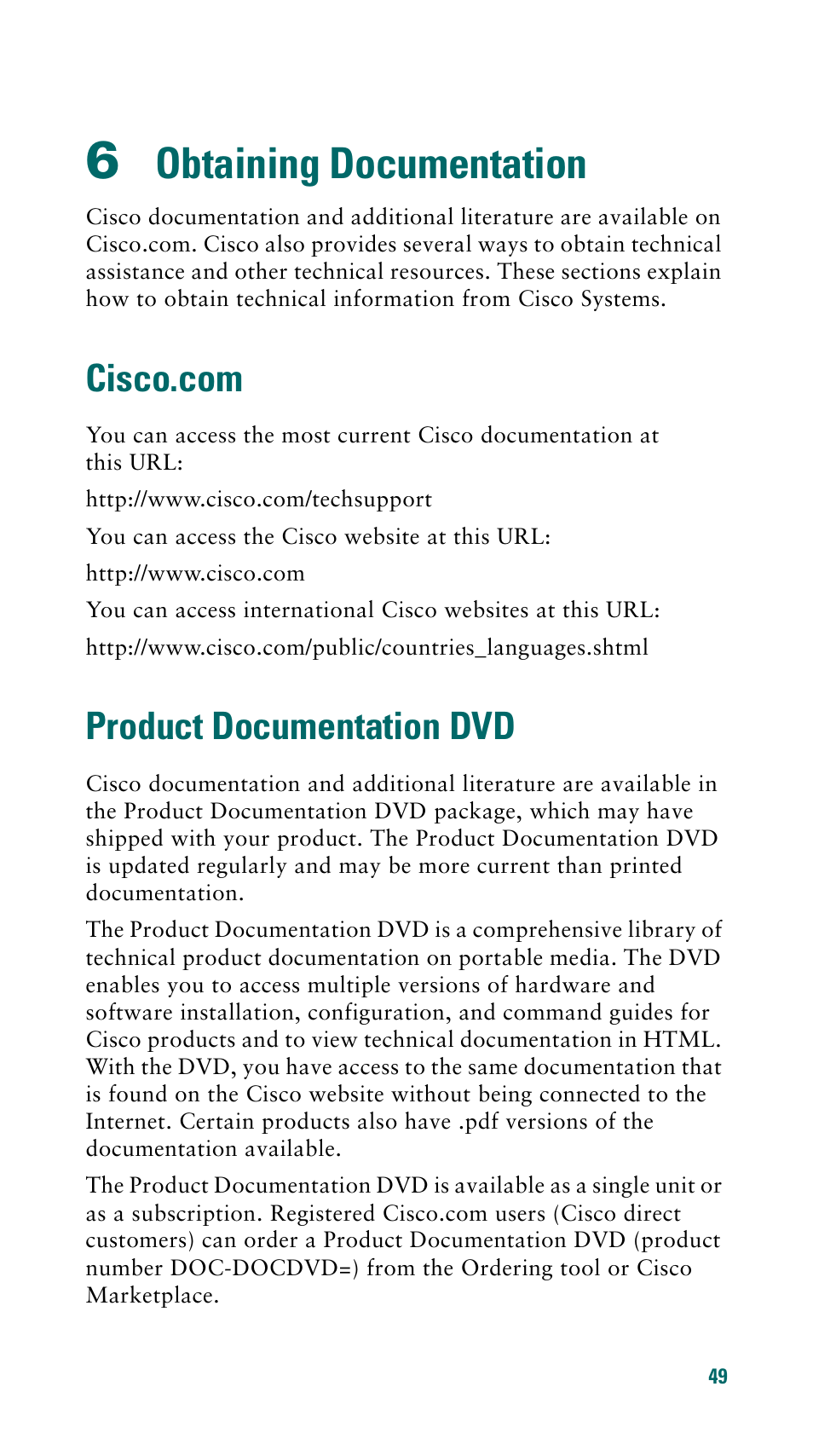 6 obtaining documentation, Cisco.com, Product documentation dvd | Obtaining documentation | Cisco 500 Series User Manual | Page 49 / 58