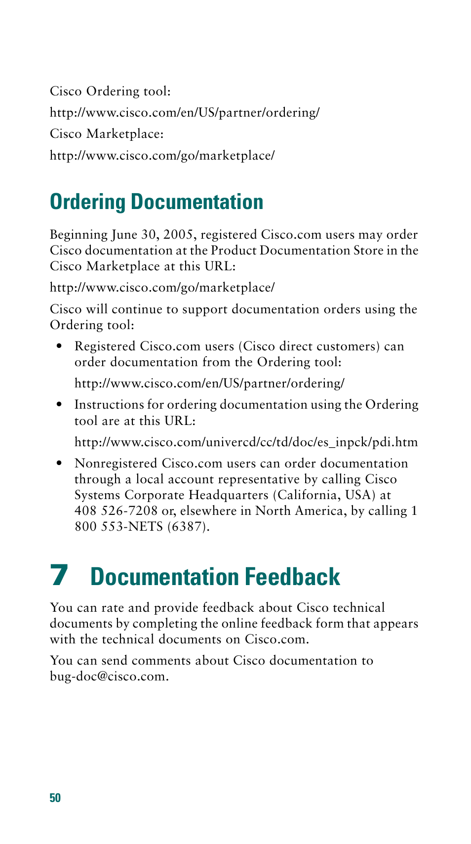 Ordering documentation, 7 documentation feedback, Documentation feedback | Cisco 500 Series User Manual | Page 50 / 58