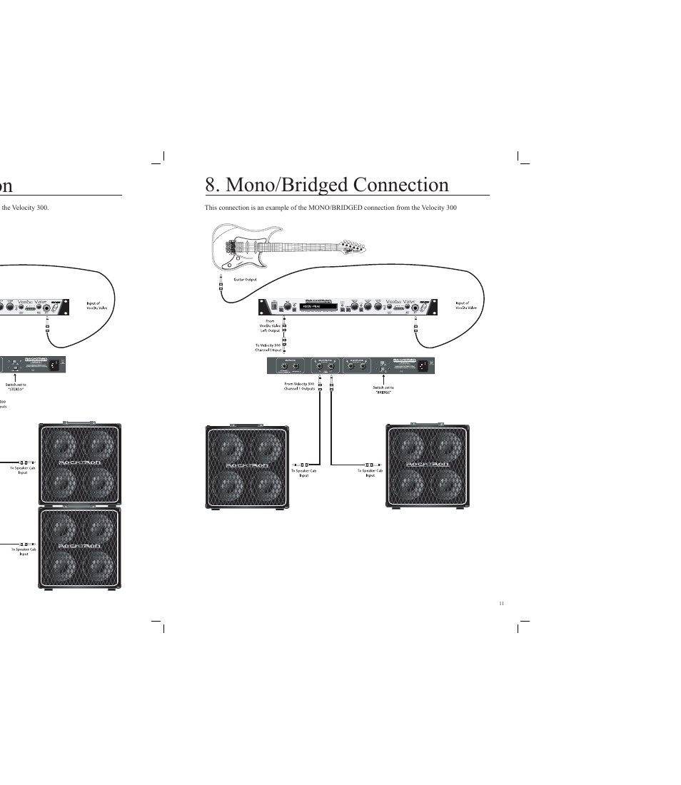 Stereo connection, Mono/bridged connection | Rocktron Velocity 300 User Manual | Page 11 / 16