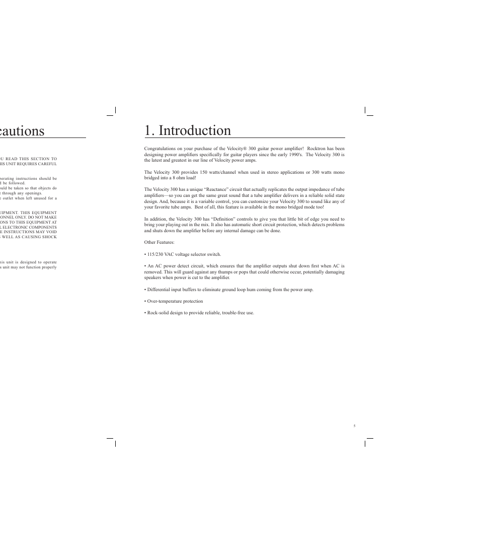 Introduction, General safety precautions | Rocktron Velocity 300 User Manual | Page 5 / 16