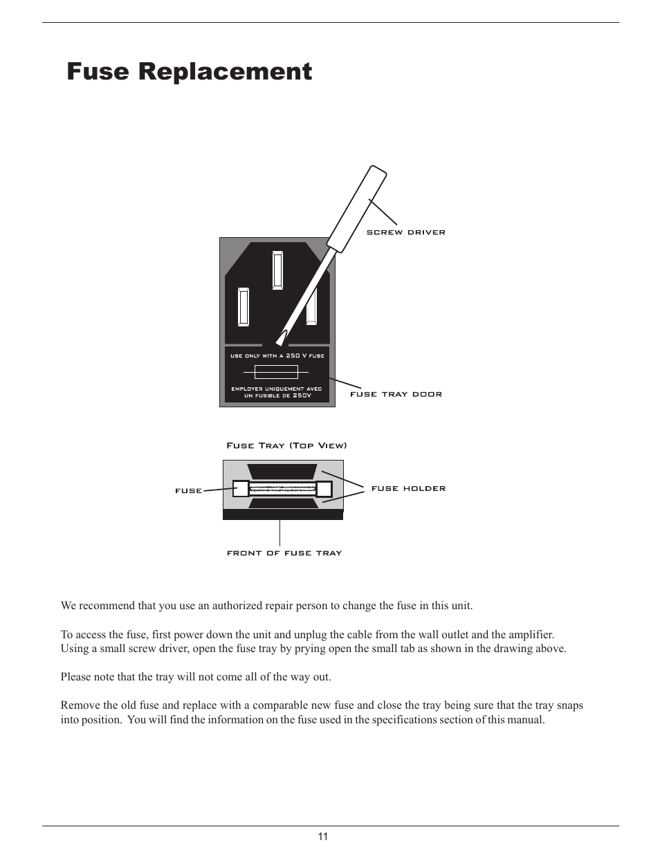 Fuse replacement | Rocktron Vendetta 100W 2x12 Combo Amp User Manual | Page 11 / 16