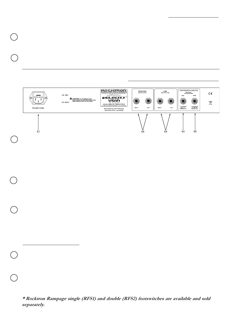 Back panel descriptions, Front panel descriptions continued | Rocktron V50D User Manual | Page 6 / 9