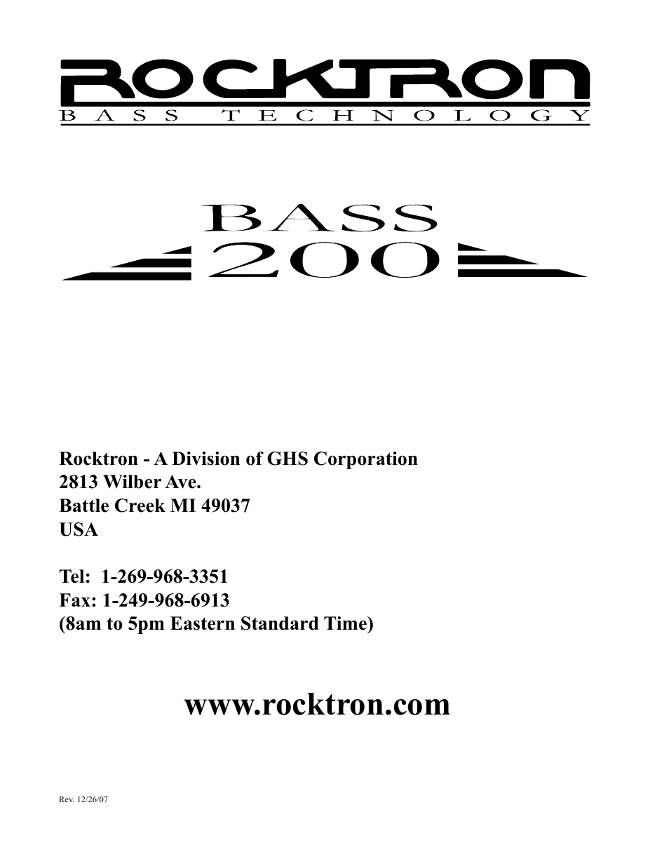 Rocktron BASS200 User Manual | Page 12 / 12