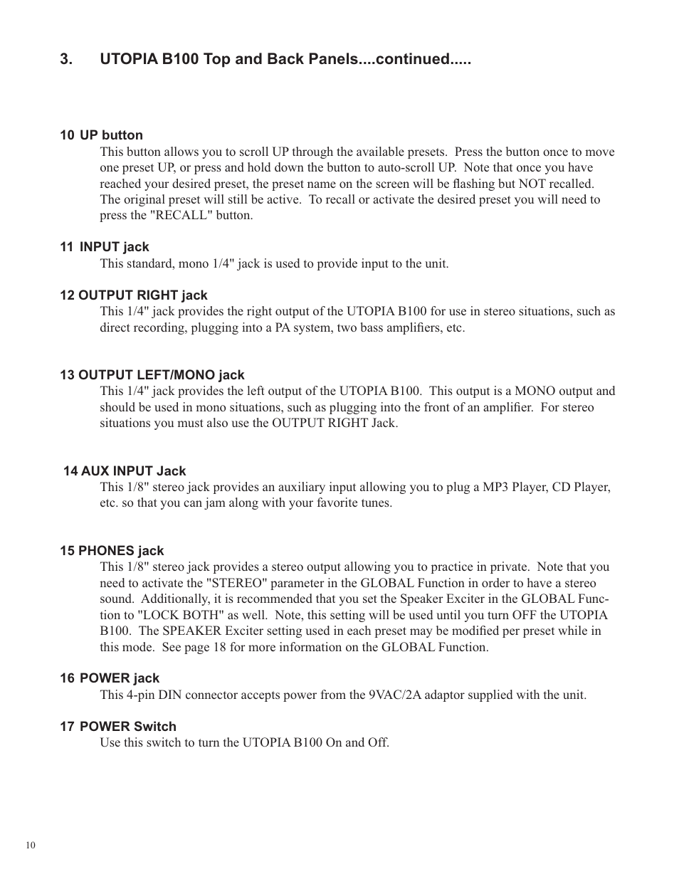 Rocktron Utopia B100 User Manual | Page 10 / 72