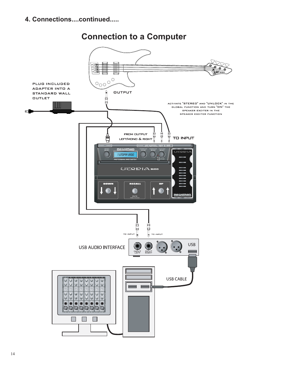Connection to a computer | Rocktron Utopia B100 User Manual | Page 14 / 72