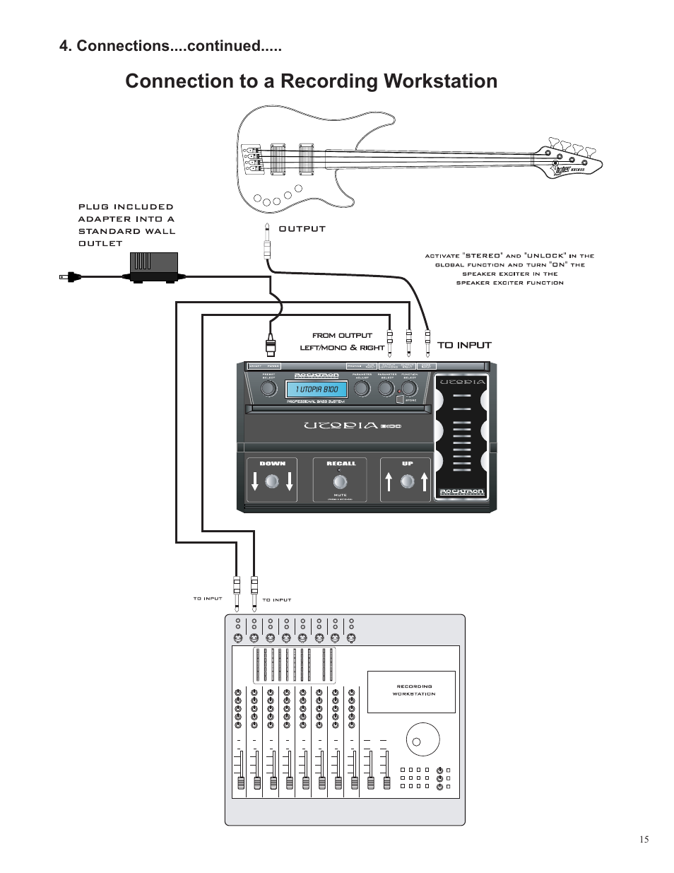 Connection to a recording workstation | Rocktron Utopia B100 User Manual | Page 15 / 72