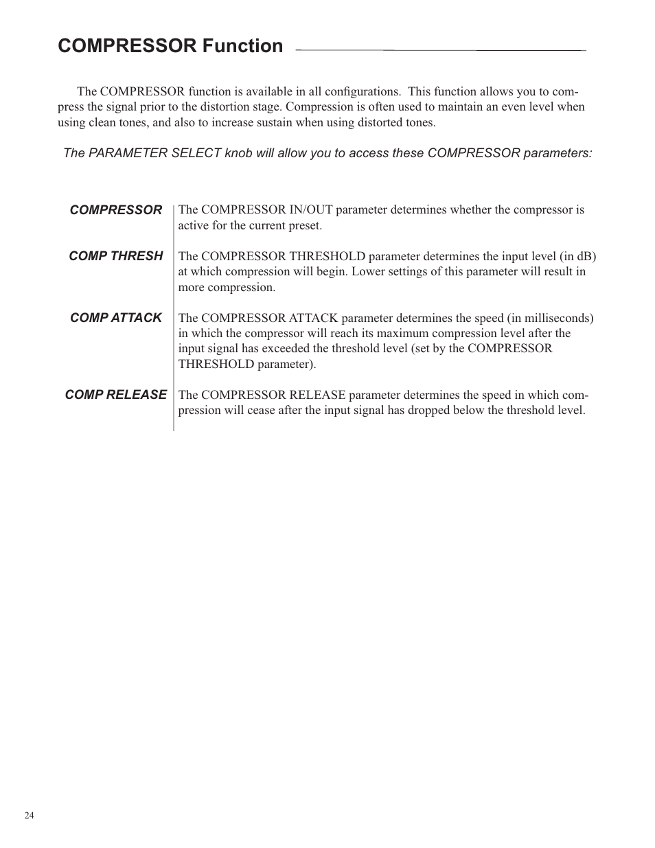Compressor function | Rocktron Utopia B100 User Manual | Page 24 / 72
