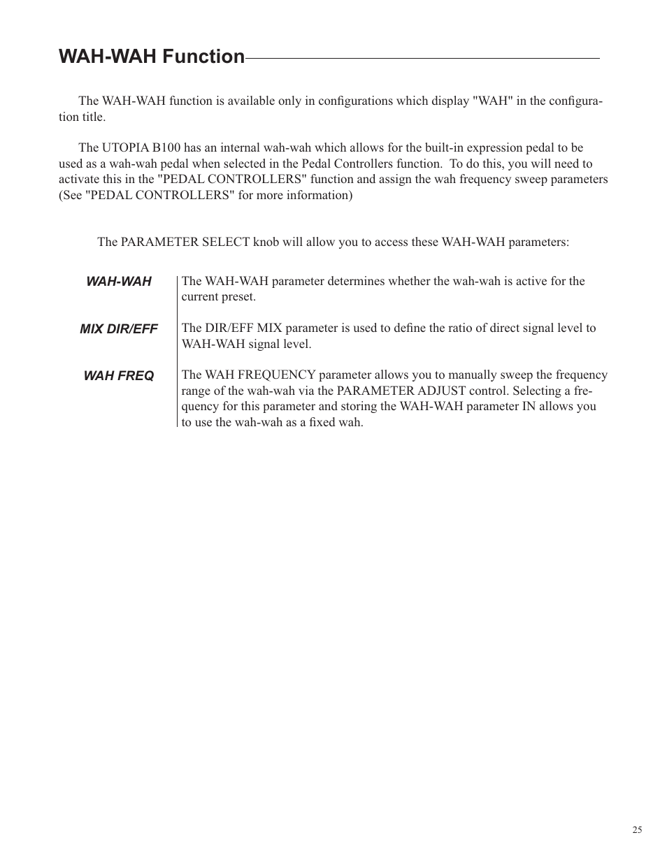 Wah-wah function | Rocktron Utopia B100 User Manual | Page 25 / 72