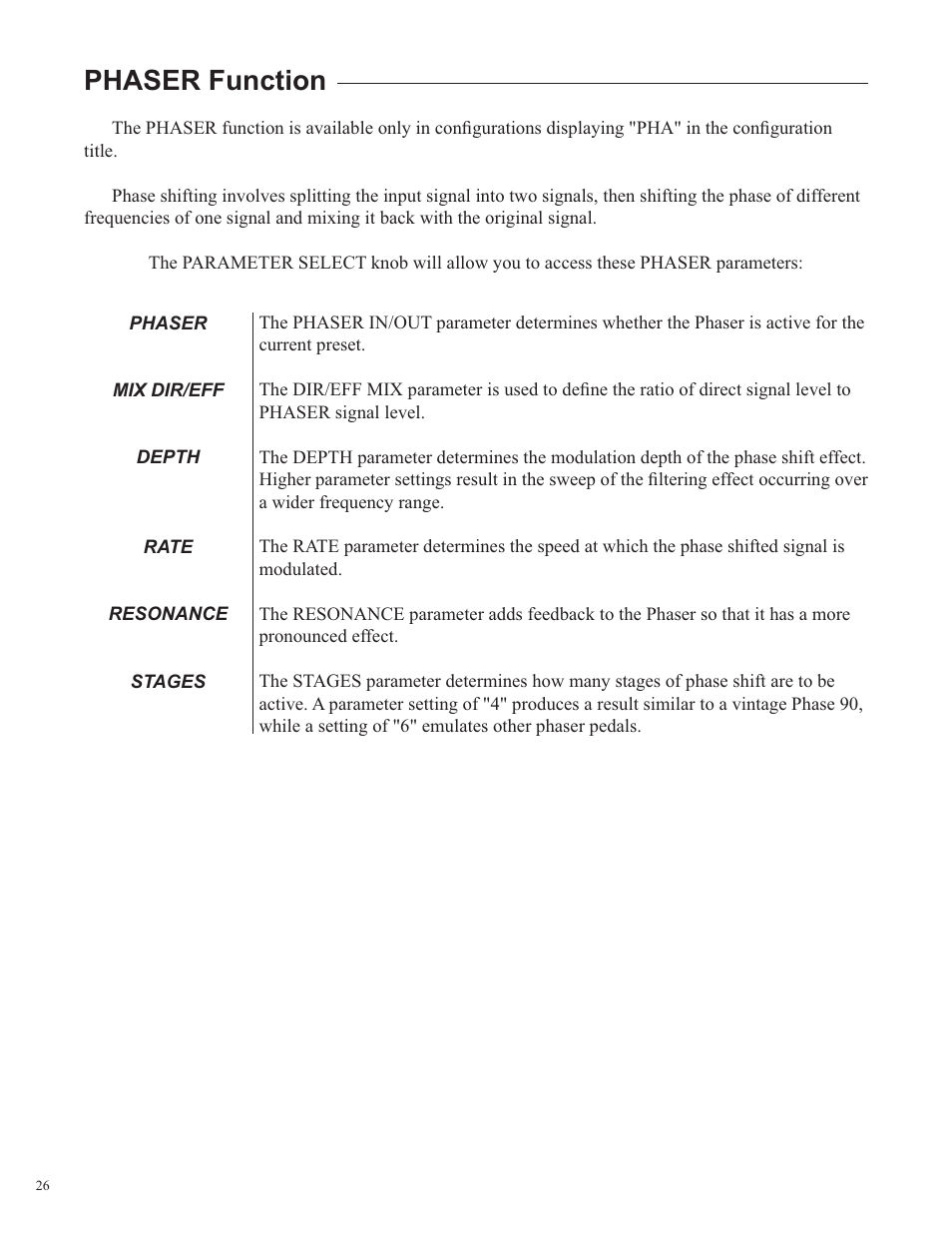 Phaser function | Rocktron Utopia B100 User Manual | Page 26 / 72