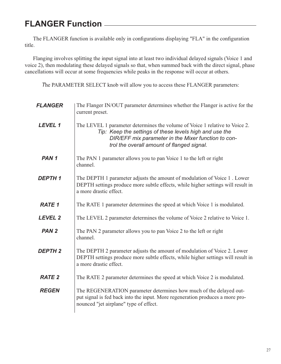 Flanger function | Rocktron Utopia B100 User Manual | Page 27 / 72