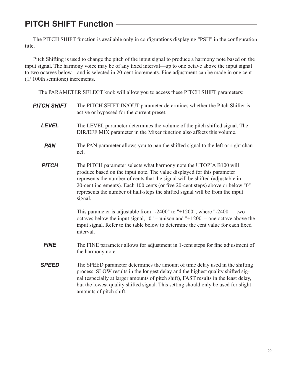 Pitch shift function | Rocktron Utopia B100 User Manual | Page 29 / 72