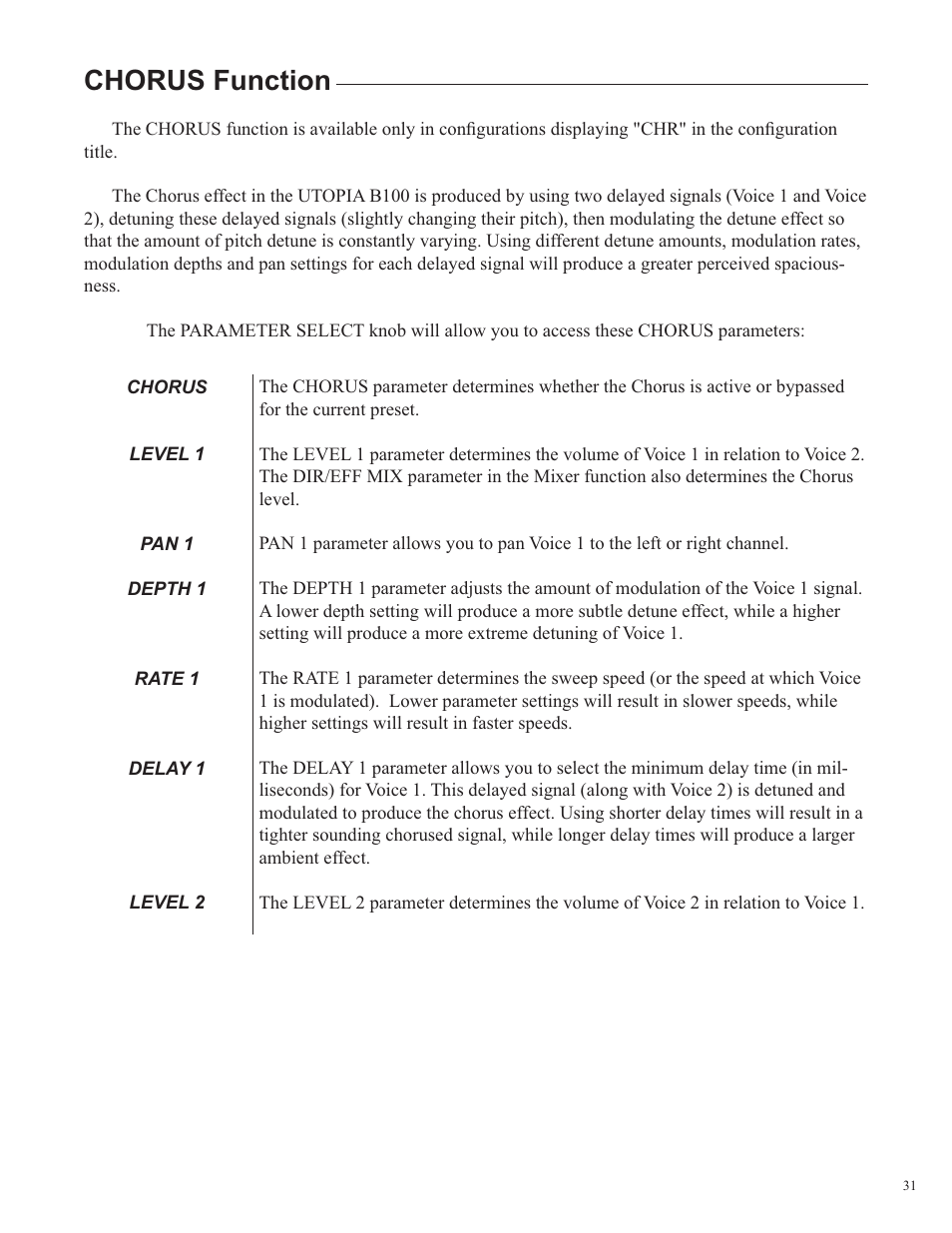 Chorus function | Rocktron Utopia B100 User Manual | Page 31 / 72