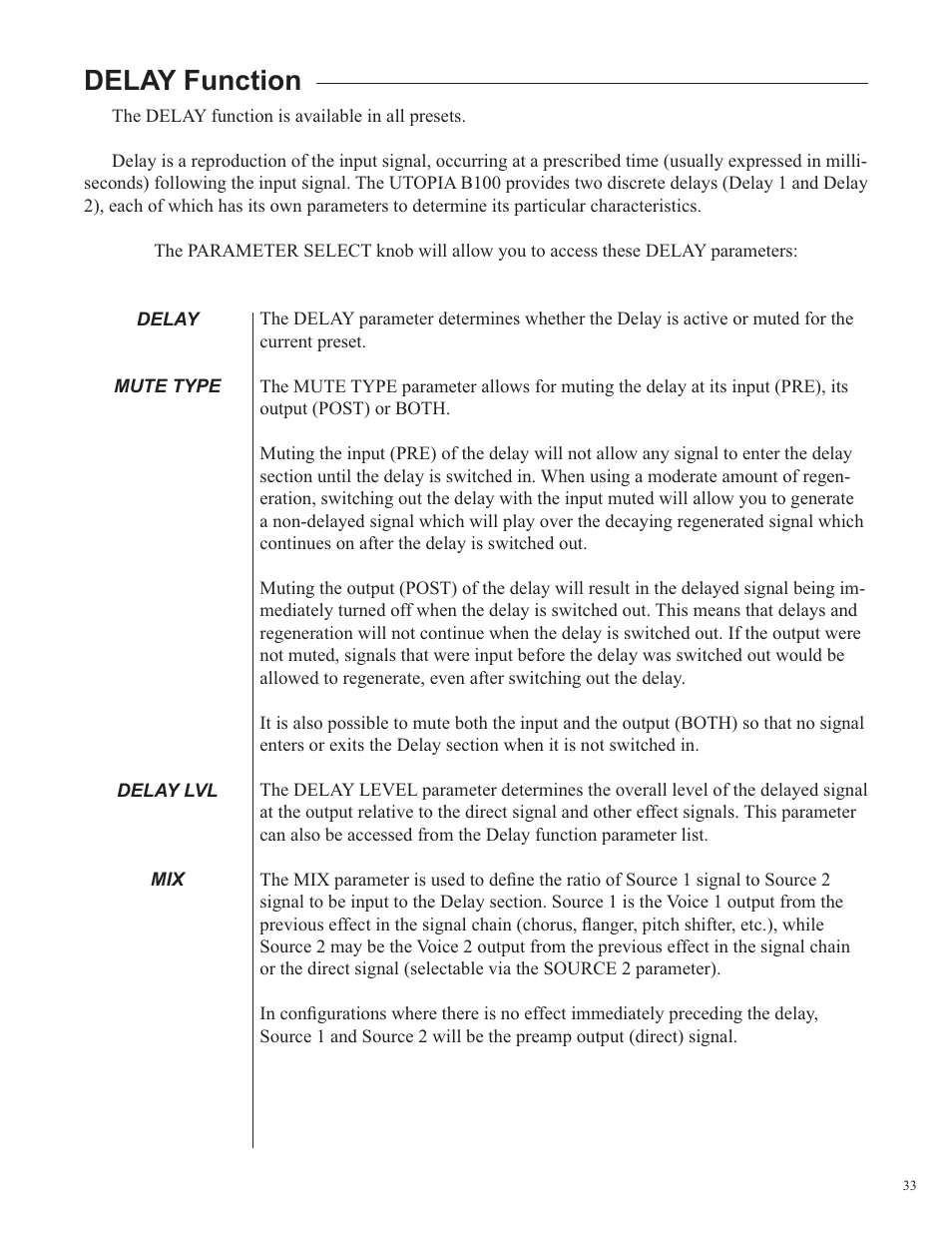 Delay function | Rocktron Utopia B100 User Manual | Page 33 / 72