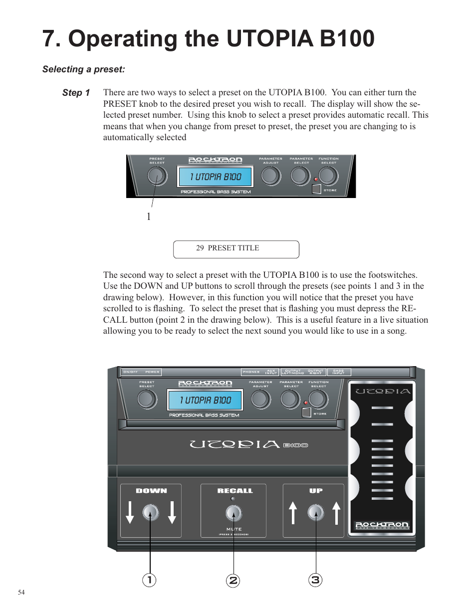 Operating the utopia b100 | Rocktron Utopia B100 User Manual | Page 54 / 72