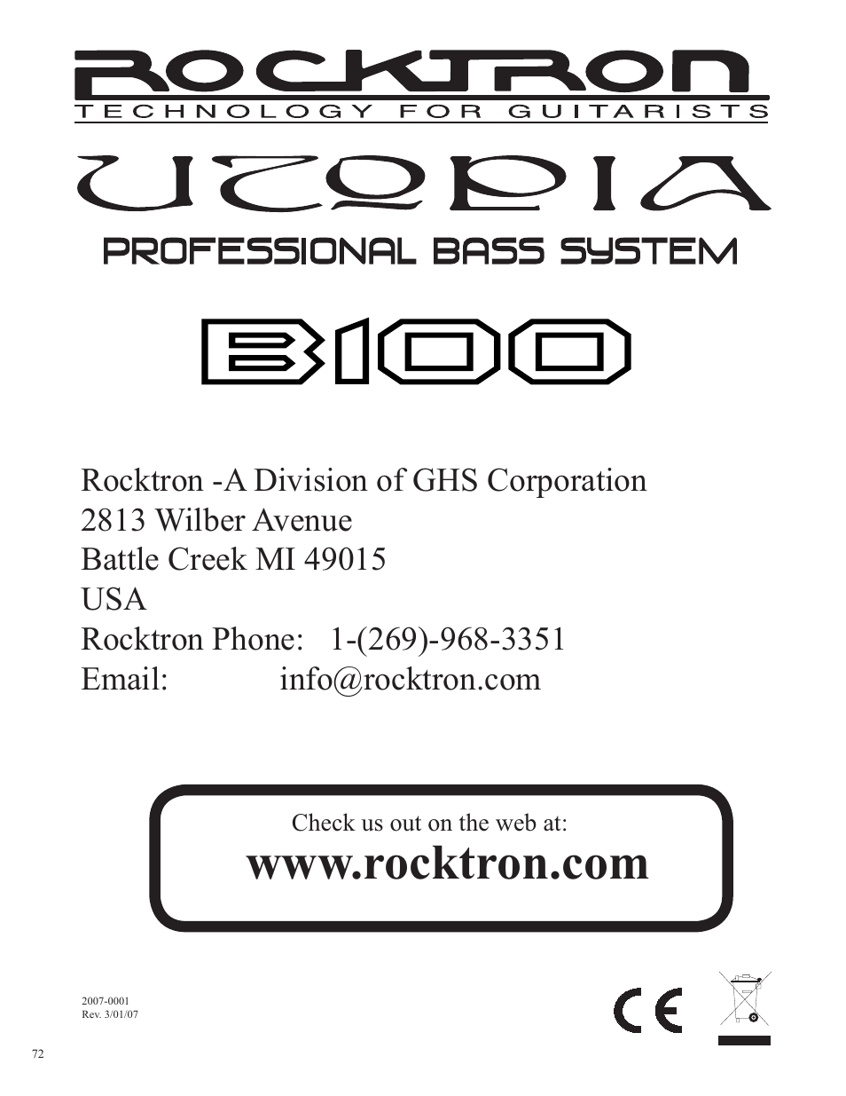 Rocktron Utopia B100 User Manual | Page 72 / 72