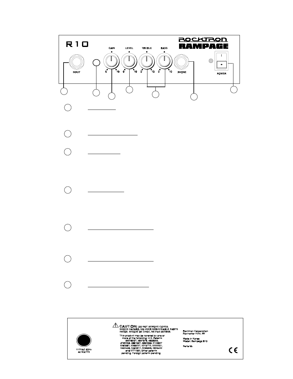 Front panel, Back panel | Rocktron R10 User Manual | Page 6 / 7