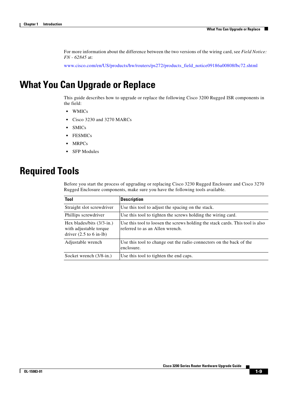 What you can upgrade or replace, Required tools | Cisco 3200 Series User Manual | Page 15 / 60