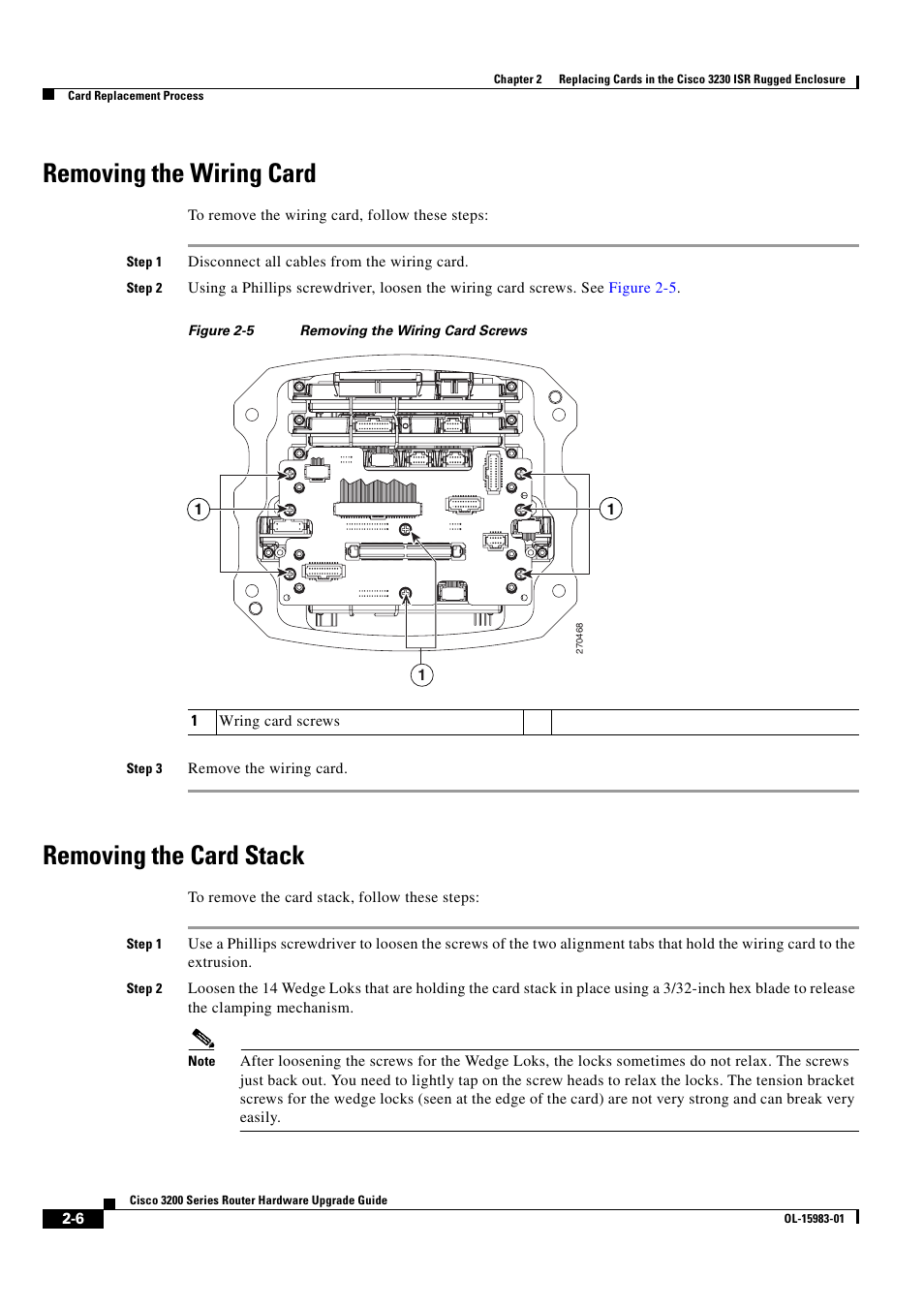 Removing the wiring card, Removing the card stack | Cisco 3200 Series User Manual | Page 22 / 60