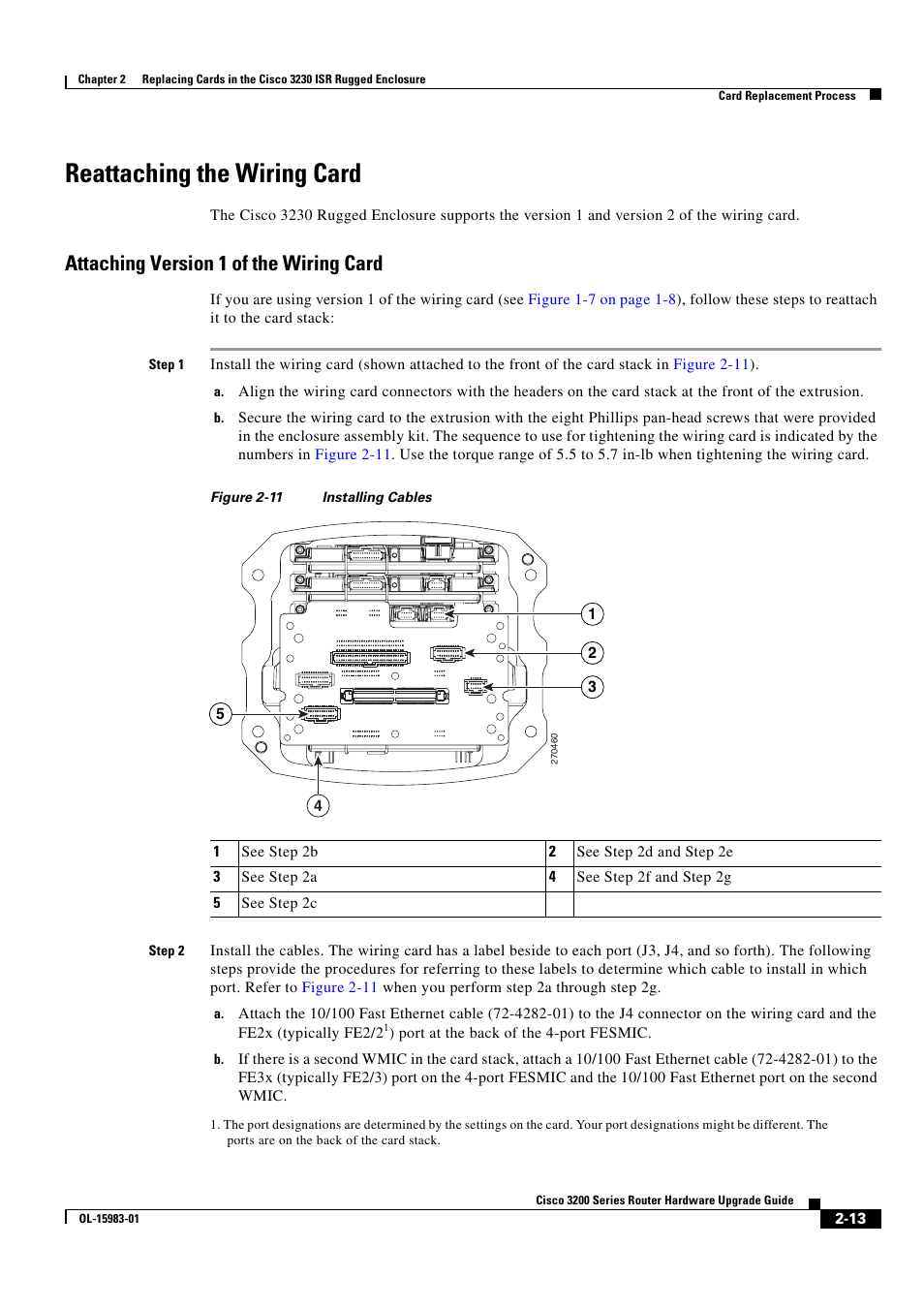 Reattaching the wiring card, Attaching version 1 of the wiring card | Cisco 3200 Series User Manual | Page 29 / 60