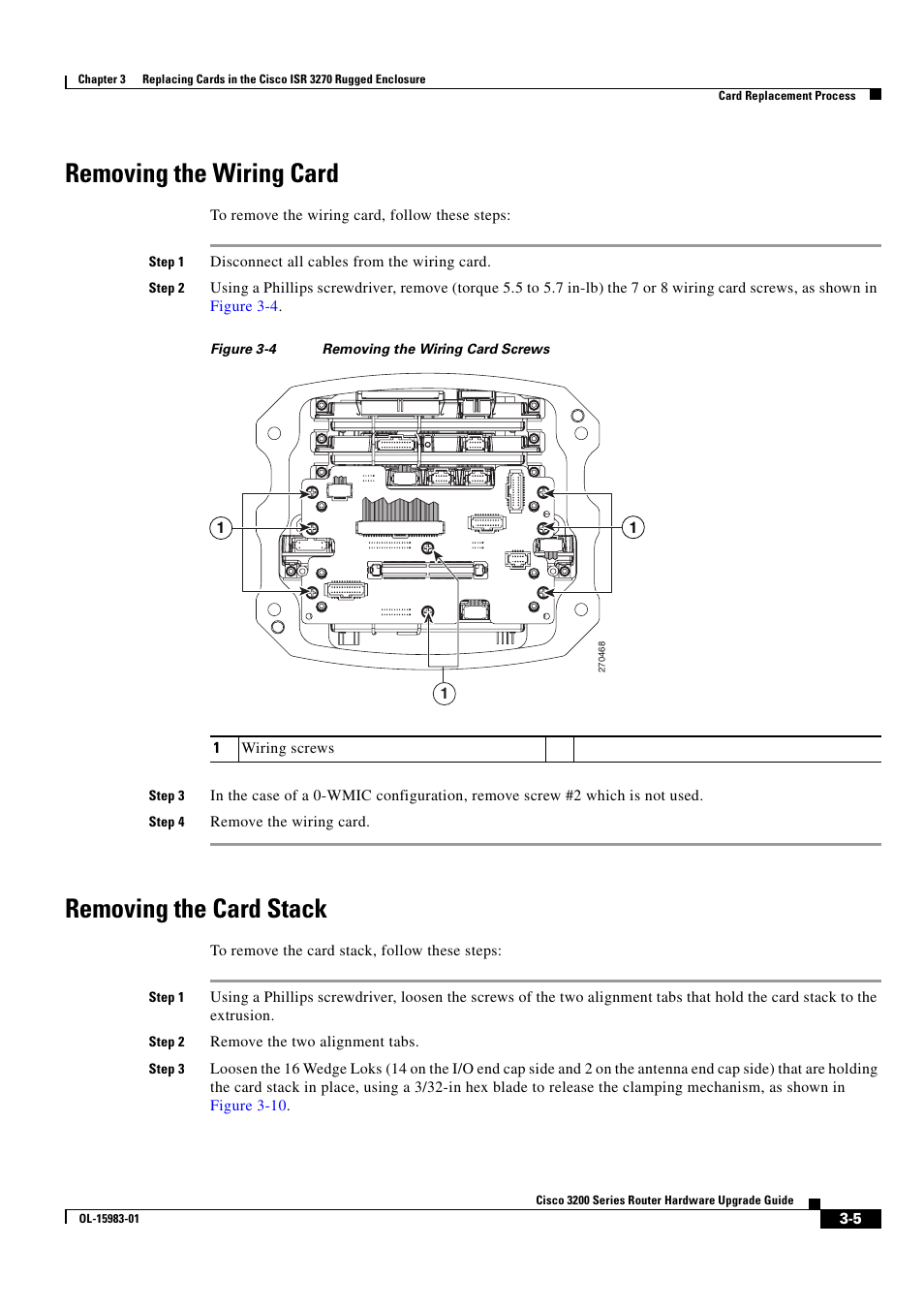 Removing the wiring card, Removing the card stack | Cisco 3200 Series User Manual | Page 41 / 60