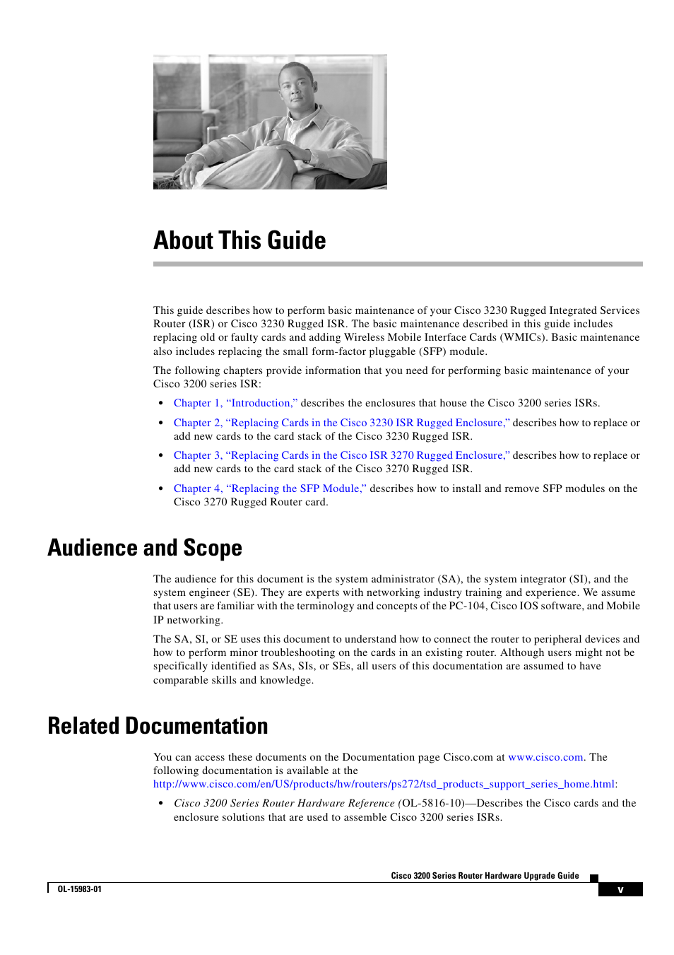 About this guide, Audience and scope, Related documentation | Cisco 3200 Series User Manual | Page 5 / 60