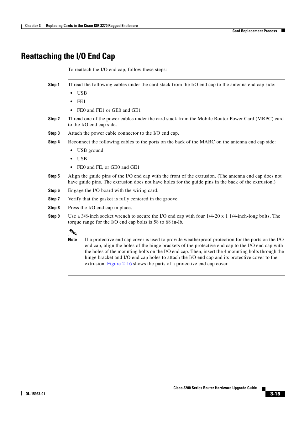 Reattaching the i/o end cap | Cisco 3200 Series User Manual | Page 51 / 60