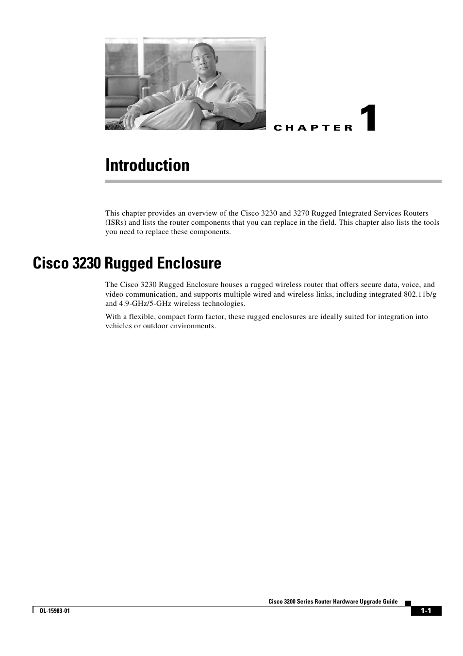 Introduction, Cisco 3230 rugged enclosure, C h a p t e r | Chapter 1, “introduction | Cisco 3200 Series User Manual | Page 7 / 60