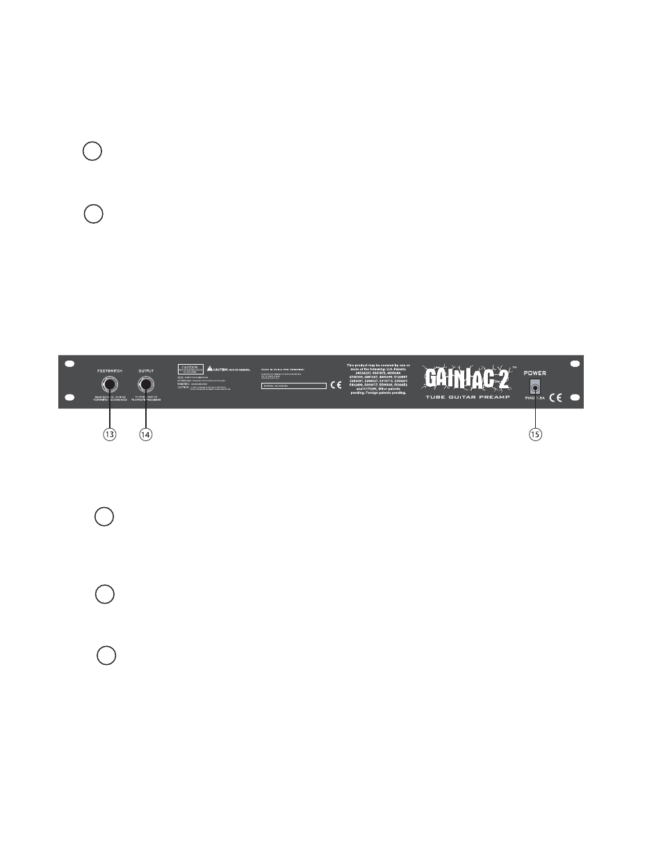 Back panel, Front panel........continued | Rocktron Gainiac 2 User Manual | Page 6 / 12