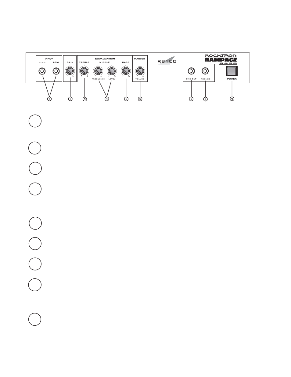 Front panel | Rocktron Rampage RB 100 User Manual | Page 4 / 8