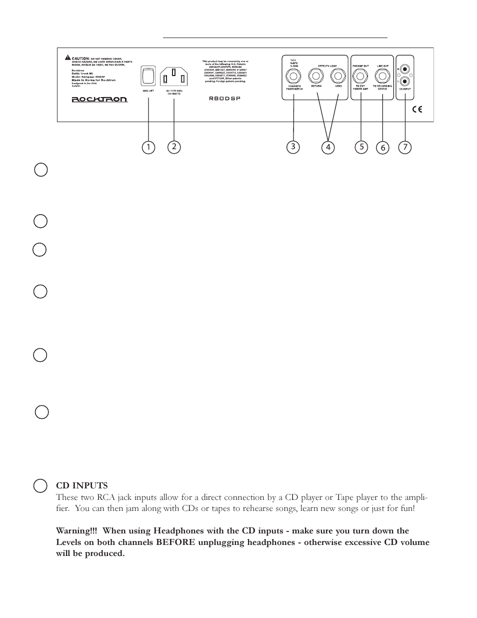 Back panel | Rocktron Rampage R80 DSP User Manual | Page 5 / 8
