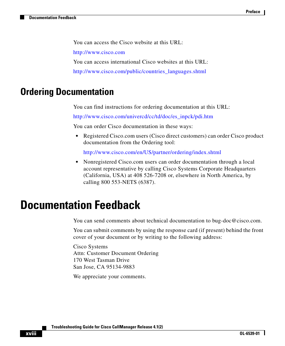 Ordering documentation, Documentation feedback | Cisco OL-6539-01 User Manual | Page 7 / 11