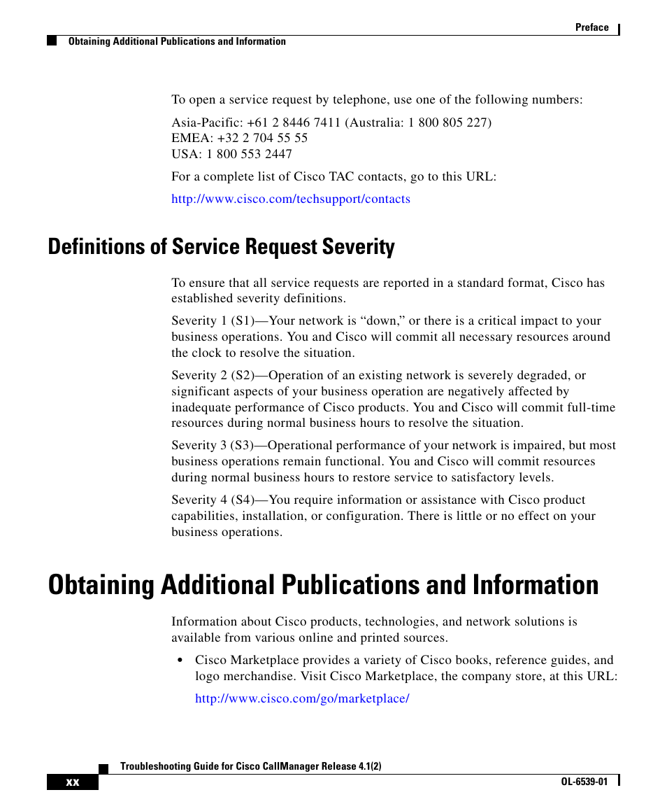 Definitions of service request severity, Obtaining additional publications and information | Cisco OL-6539-01 User Manual | Page 9 / 11
